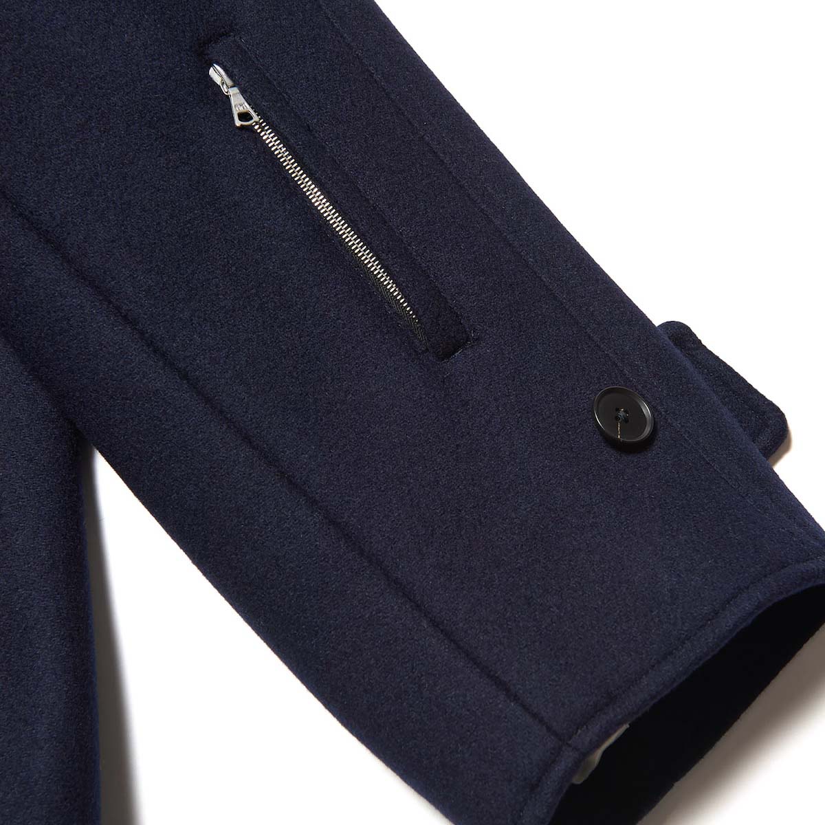 SOPHNET.  / WOOL MELTON SHORT OVERCOAT (Navy) 袖ポケット